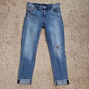 Kut from the Kloth Blue Distressed Ankle Straight Leg Jeans, Womens Size 4